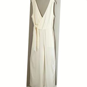 Splendid x Cella Jane Ivory Wrap Jumpsuit Wide Leg Tie Waist L NWT $168